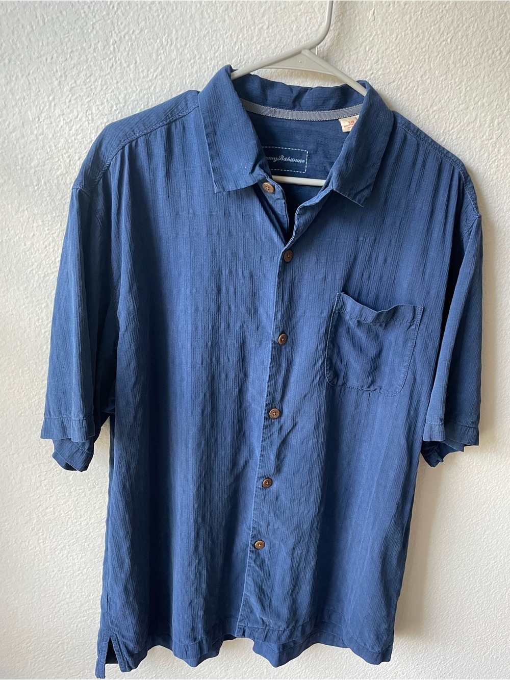 Tommy Bahama Men's Navy Blue Silk Short Sleeve Shirt Size Large